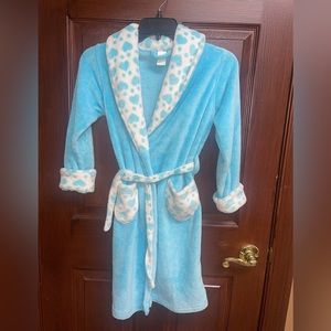 Sonoma Fleece Bathrobe Aqua Blue White Clouds Soft Long Sleeve Belted Girl Sz 8